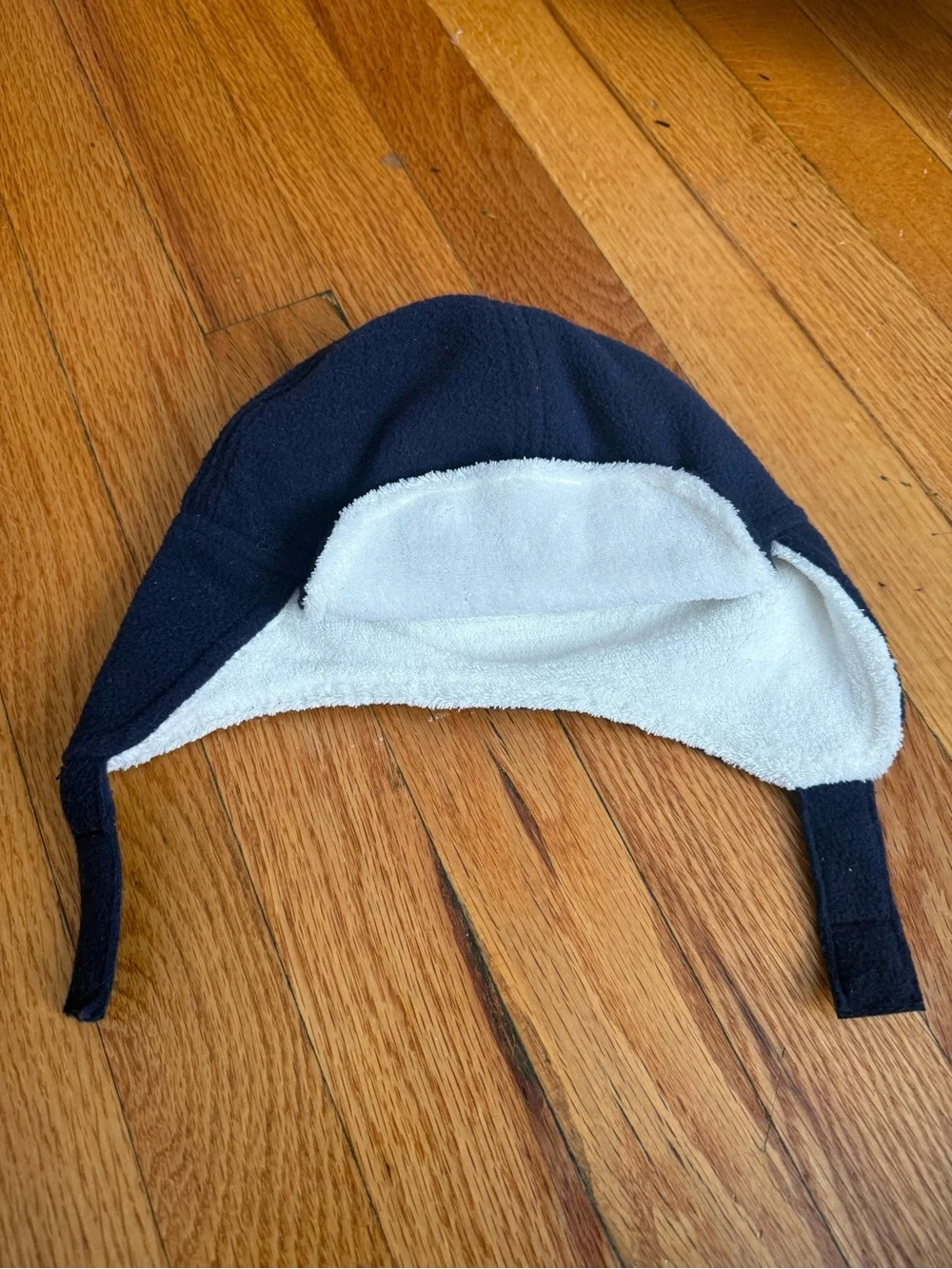 Kids Navy Blue Fleece One-Piece Hat with Cream Lining